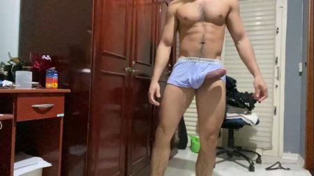 Incredible str8 model with big cock jacks off and eats cum